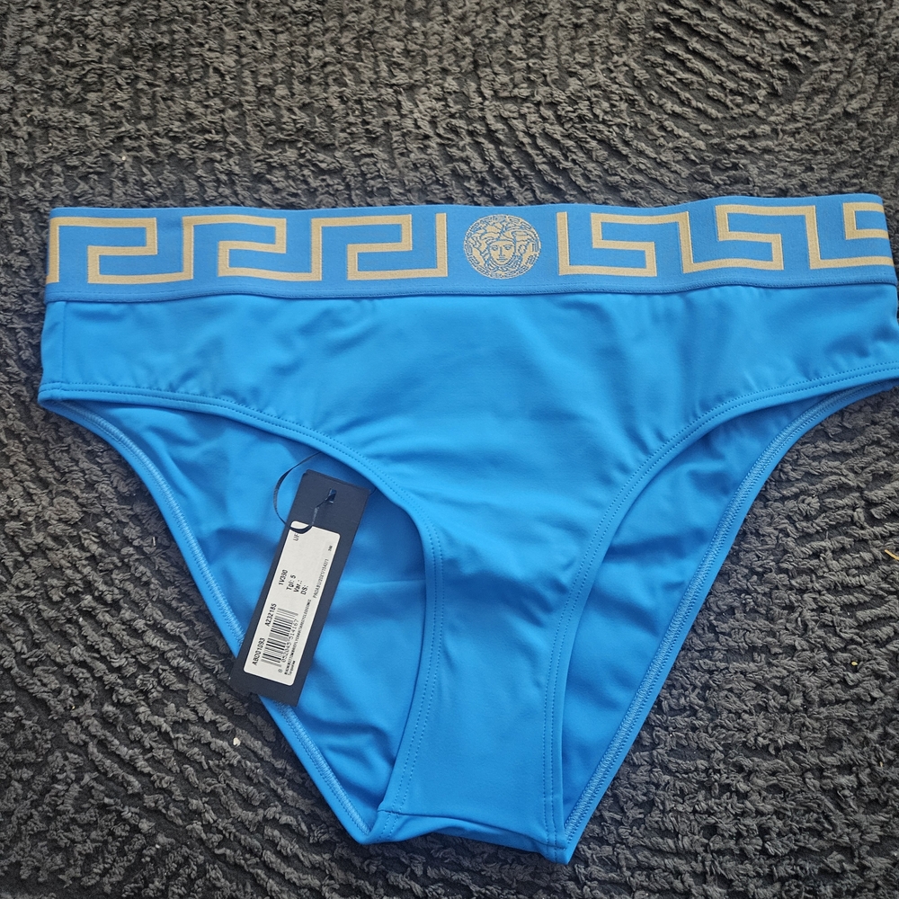 Versace Women's Blue Logo-Trim Bikini Bottom